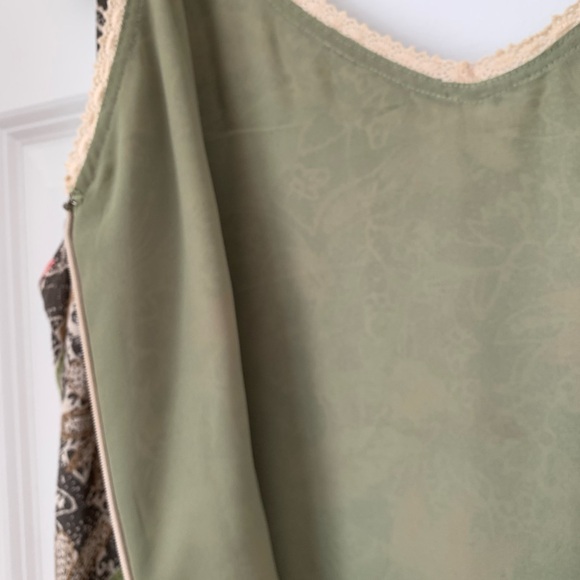 SIGRID OLSEN Sport Sleeveless Dress Green Floral Sz 10 Long Lace Trim V Neck Vtg - Picture 7 of 13